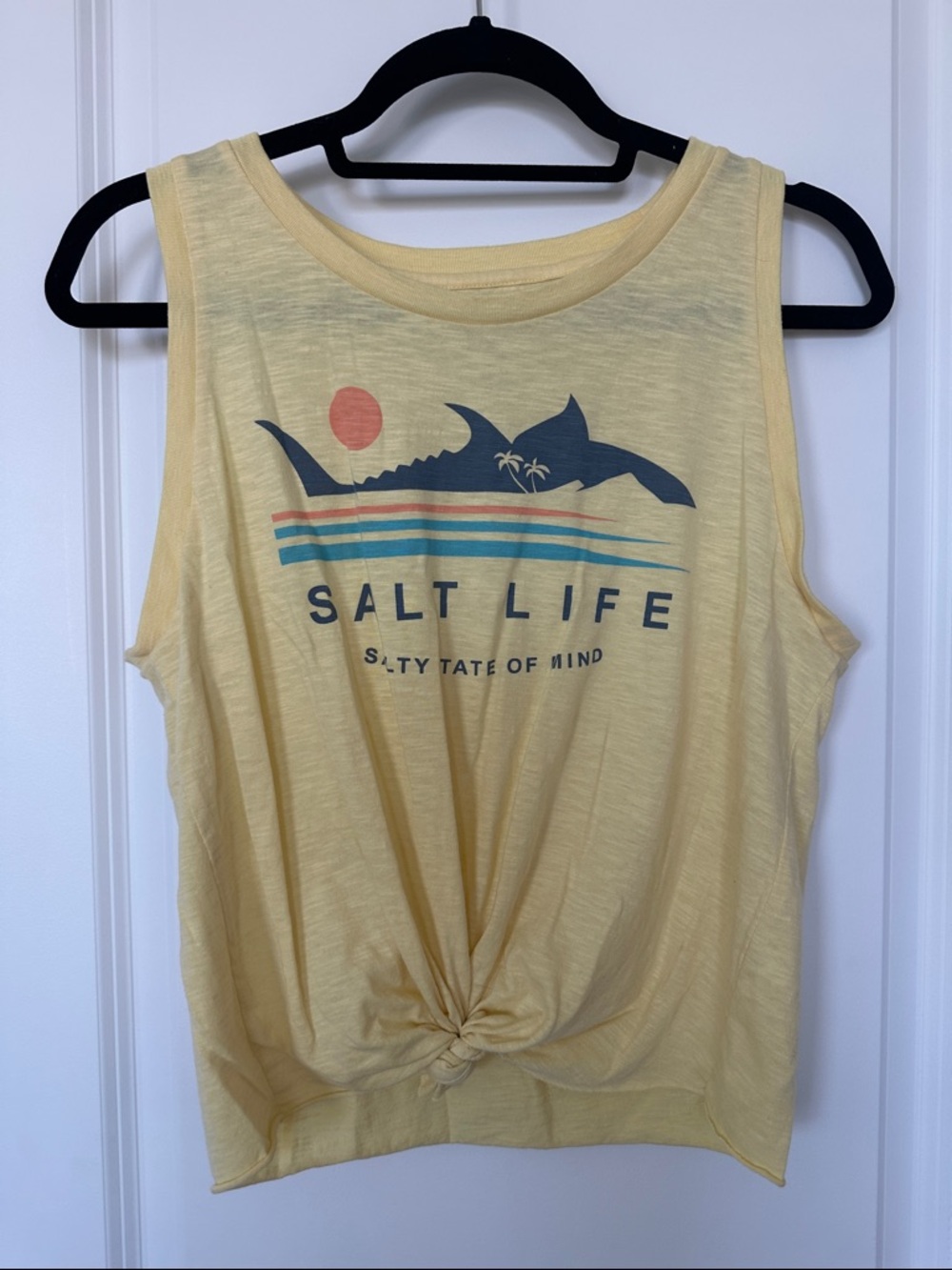 Salt Life Pale Yellow Graphic Knot Tank with Coastal Print